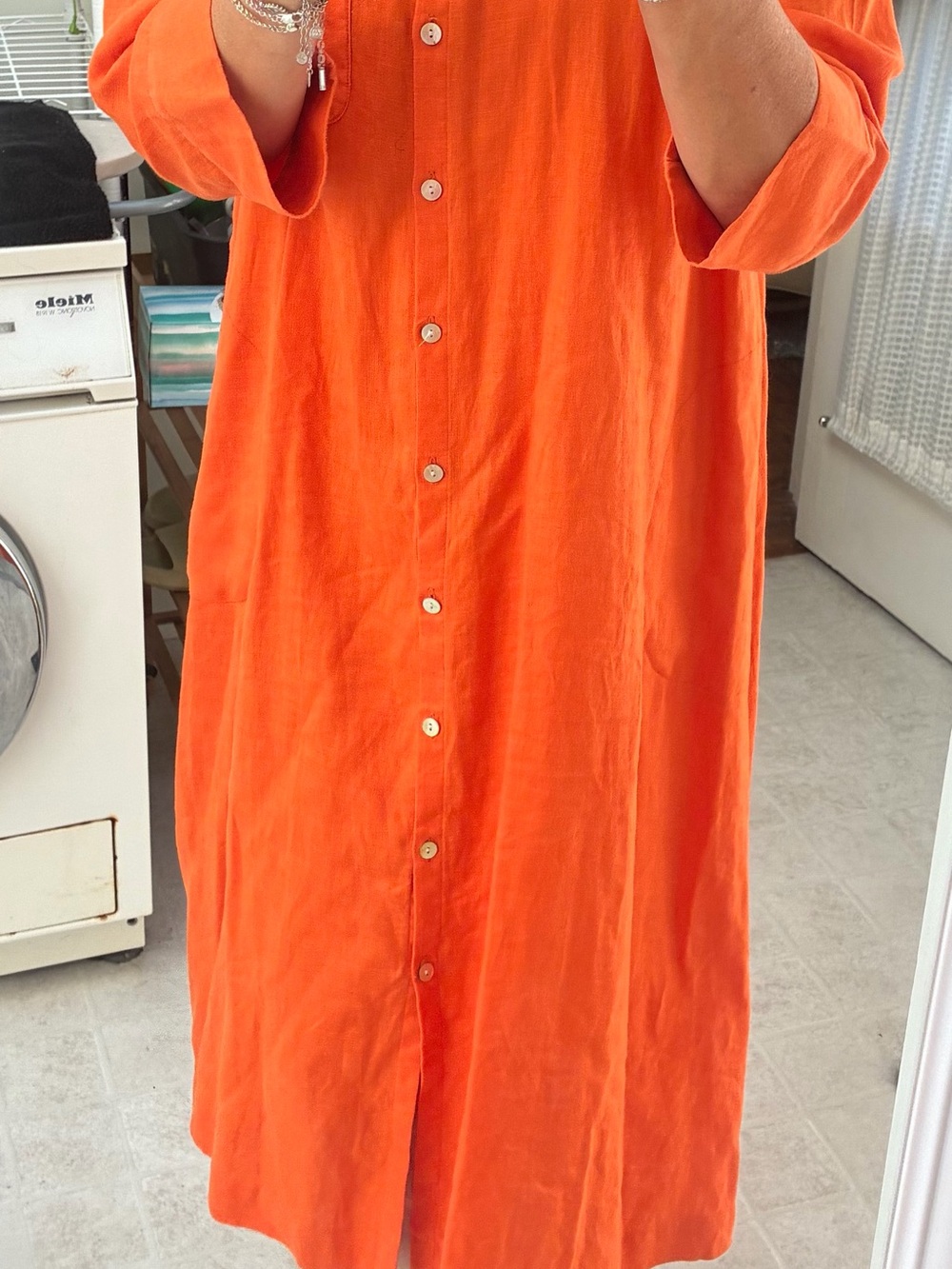 J Jill Women’s Button-Front Orange Midi Dress w/ pockets - Picture 2 of 5